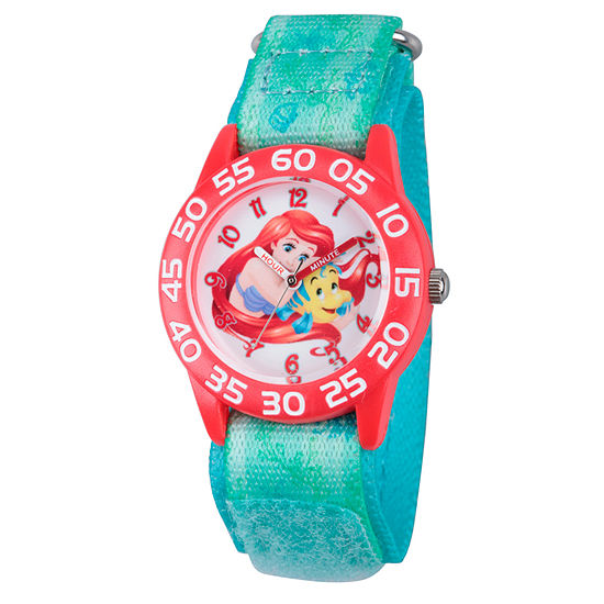 Disney Girls Green and Red Ariel and Flounder Time Teacher Strap Watch W002906
