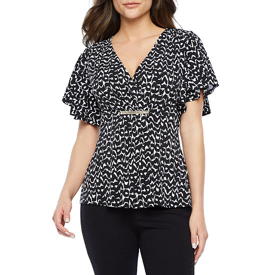 Bold Elements Womens V Neck Short Sleeve Blouse - JCPenney