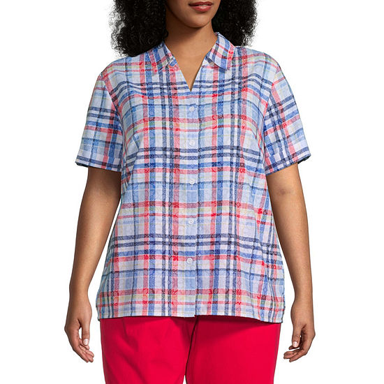 Alfred Dunner American Dream Womens Short Sleeve Camp Shirt Plus
