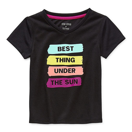 Okie Dokie Toddler Girls V Neck Short Sleeve Graphic T-Shirt