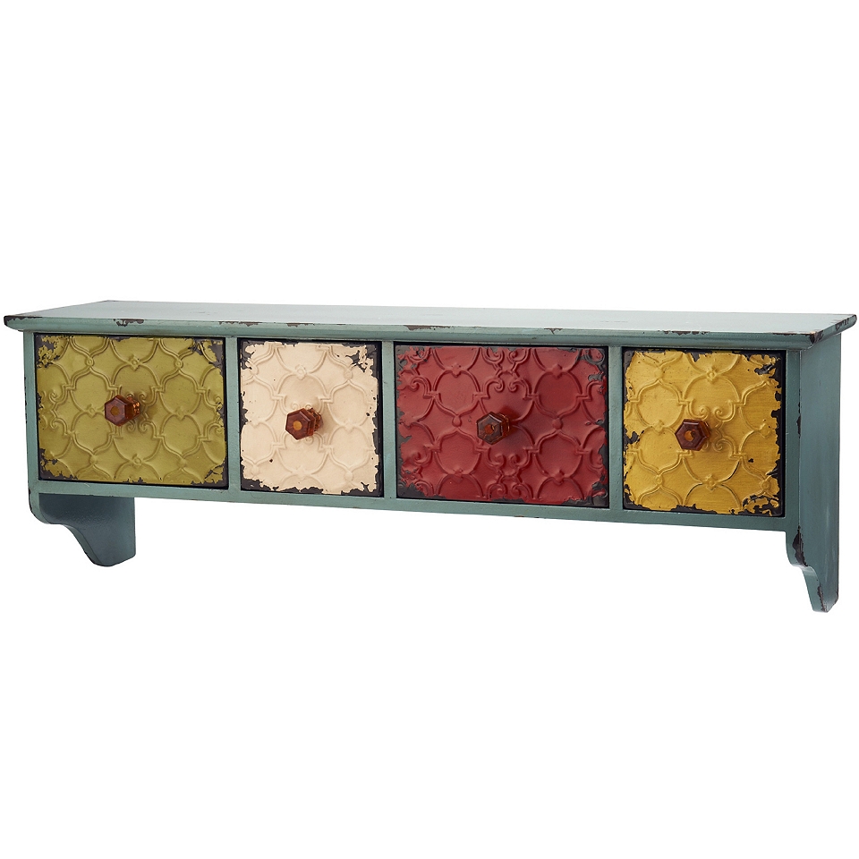 4 Drawer Multicolor Floral Wall Shelf