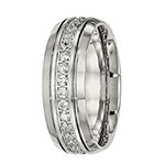 Mens Cubic Zirconia Stainless Steel Wedding Band