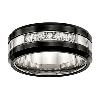 Mens Cubic Zirconia Stainless Steel Black Ceramic Wedding Band JCPenney   DP0509201617044033M