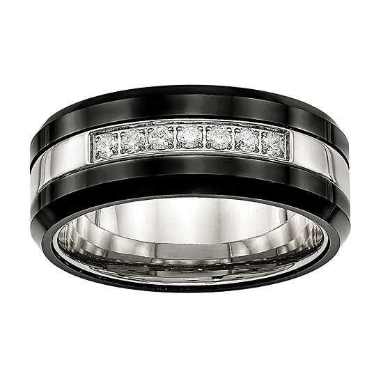 Mens Cubic Zirconia Stainless Steel And Black Ceramic Wedding Band Jcpenney