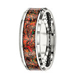 Mens Simulated Red Opal Stainless Steel Wedding Band