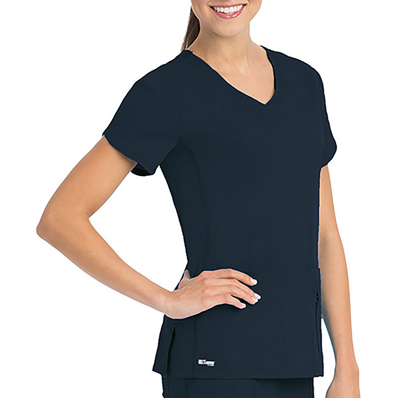 Barco Grey'S Anatomy 41423 4-Pkt Crossover V-Neck W-Side Pannels Scrub Top, Girls, Size Medium, Black