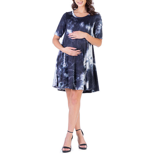 24/7 Comfort Apparel Short Sleeve Tie Dye A-Line Dress Maternity