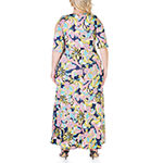 24/7 Comfort Apparel Plus 3/4 Sleeve Floral Maxi Dress