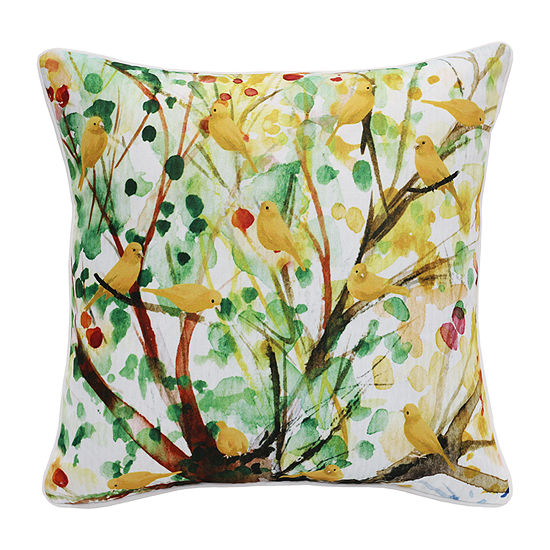 Decorative Yellow Bird Print Zip Cover Square Outdoor Pillow