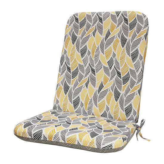 High Back Grey Leaves Print With Ties Patio Seat Cushion