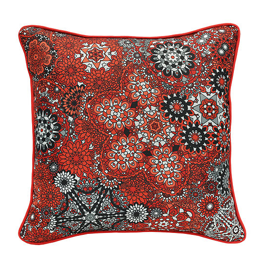 Decorative Red Floral Print Zip Cover Square Outdoor Pillow
