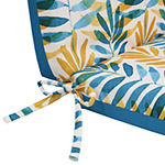 High Back Aqua Foliage Print With Ties Patio Seat Cushion