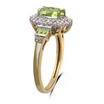 Genuine Peridot And Lab Created White Sapphire Ring In 14K Gold Over Silver