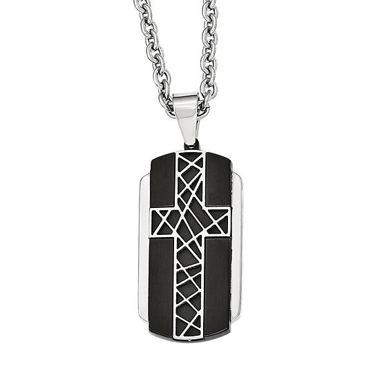 Mens Stainless Steel Black Ion-Plated Cross Pendant