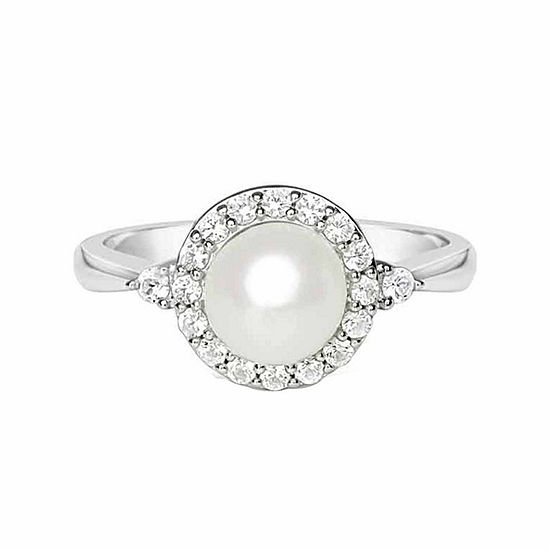 Cultured Freshwater Pearl & Lab-Created White Sapphire Sterling Silver ...