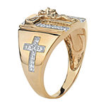 Mens 1/8 CT. T.W. Genuine White Diamond 10K Gold Cross Fashion Ring