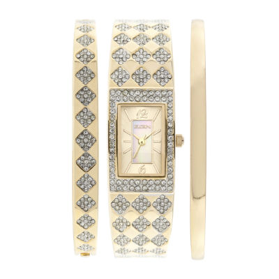 Elgin® Womens GoldTone Square Bangle Watch and Bracelet Set, Color