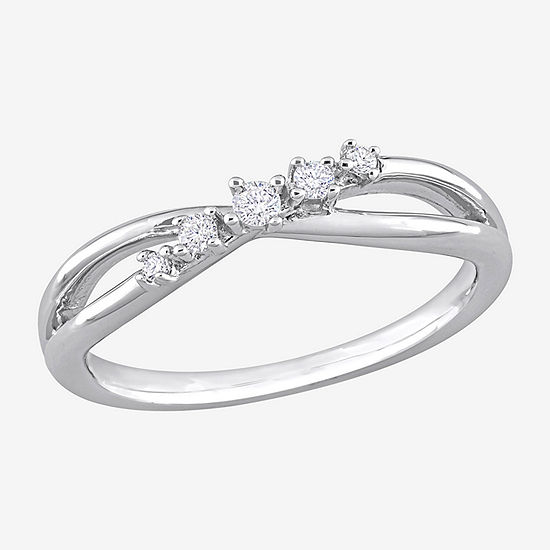 Womens 1/10 CT. T.W. Genuine White Diamond Sterling Silver Crossover Delicate Stackable Ring