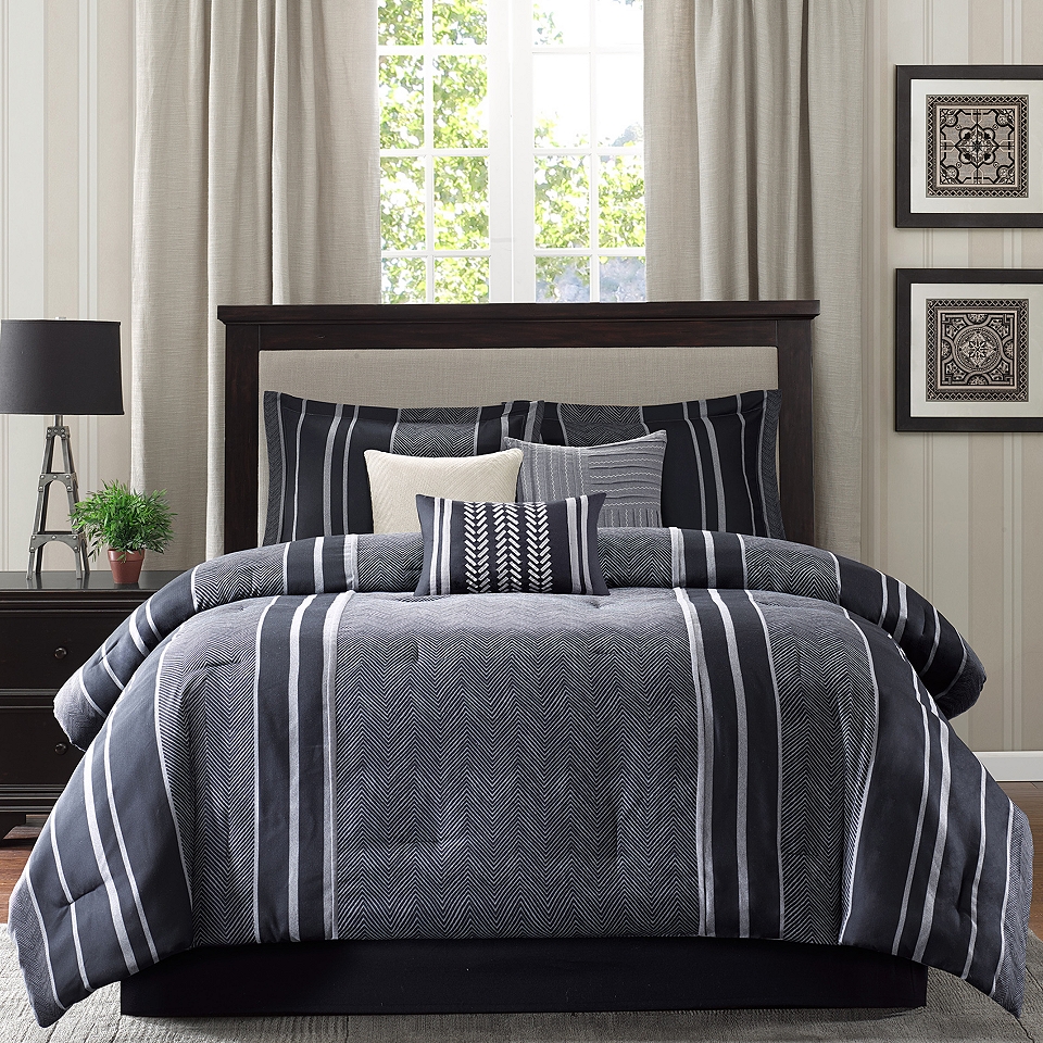Madison Park Beldon 7 pc. Striped Comforter Set, Grey