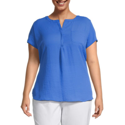 liz claiborne womens split crew neck short sleeve blouse