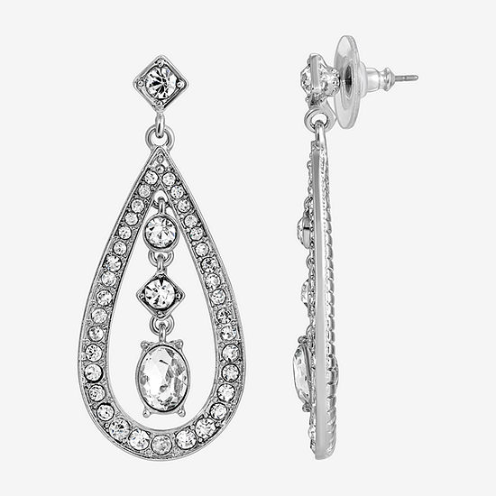 1928 Silver Tone Crystal Drop Earrings
