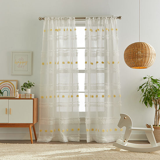CHF Piper Embroidered Sheer Rod Pocket Curtain Panel