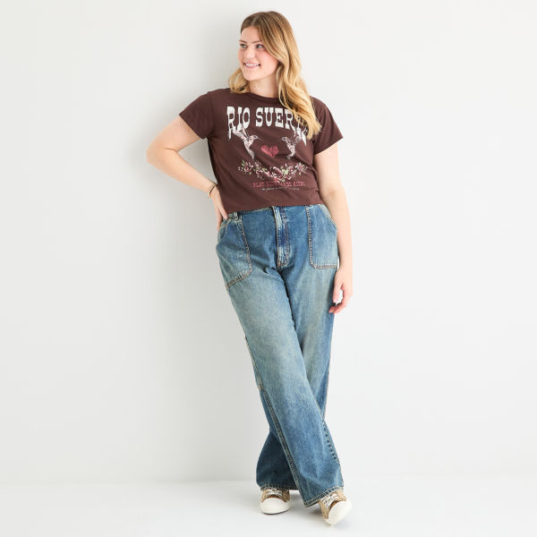 Arizona Womens Juniors Plus Highest Rise Straight Leg Jean
