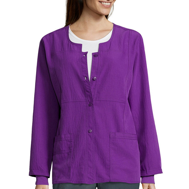 Wonder Wink Wonderwink Four-Stretch 8114 Womens Sporty Snap-Front Jacket, Size Small, Purple