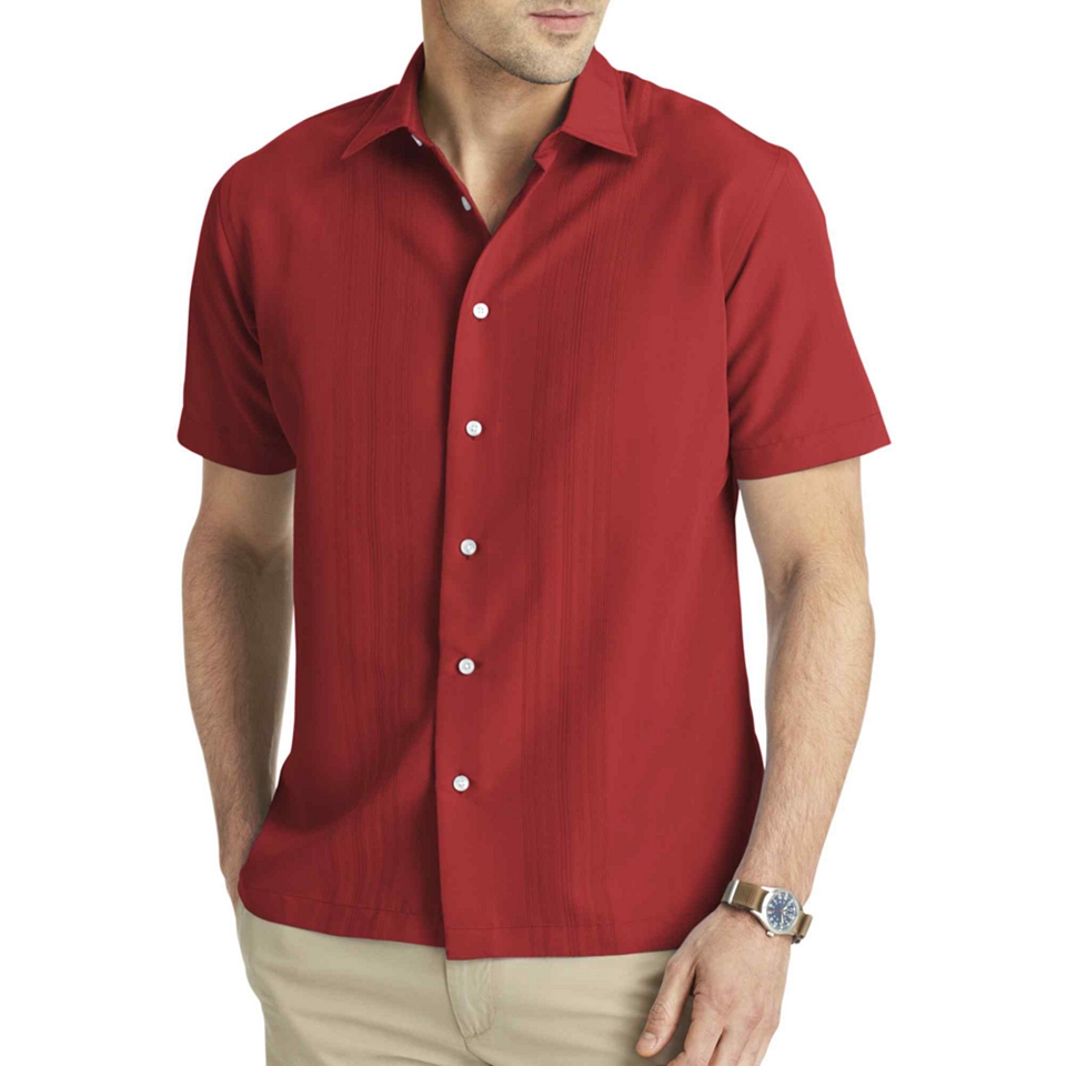 Van Heusen Short Sleeve Solid Shirt, Red, Mens