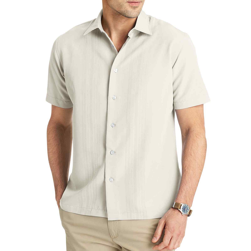 Van Heusen Short Sleeve Solid Shirt, Cream, Mens