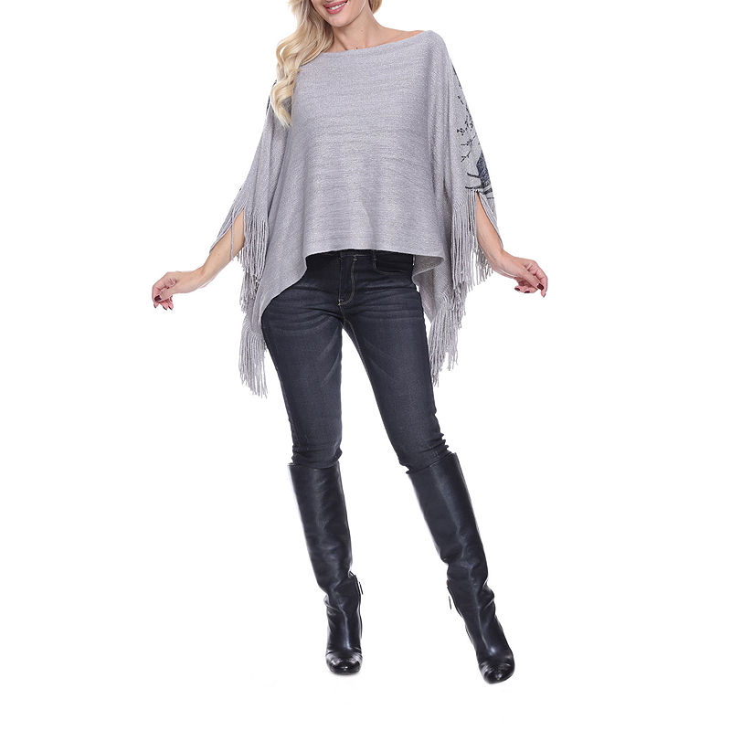 White Mark Eagle Wings Womens 3/4 Sleeve Poncho, Size One Size, Silver