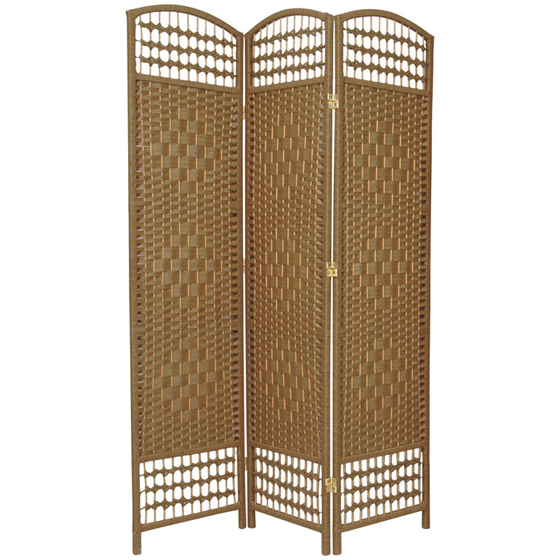 Oriental Furniture 5 1/2 ft. Tall Fiber Weave Room Divider, Natural color, 3 panel