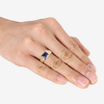 Mens Diamond Accent Lab Created Blue Sapphire 10K Gold Fashion Ring