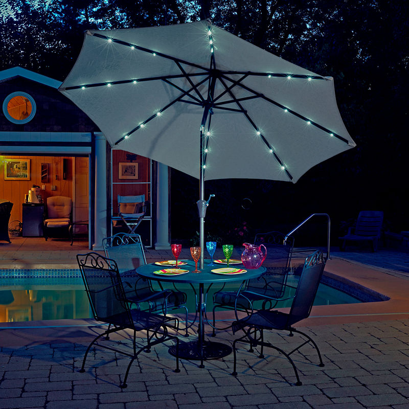 Mirage Fiesta 9-Ft Market Solar Led Auto-Tilt Patio Umbrella, Beige