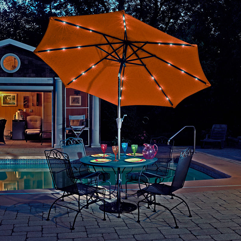 Mirage Fiesta 9-Ft Market Solar Led Auto-Tilt Patio Umbrella, Brown