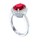 Womens Lab Created Red Ruby Sterling Silver Halo Cocktail Ring