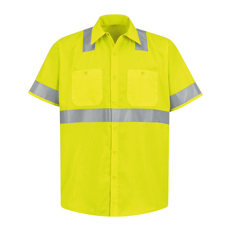 Red Kap Short-Sleeve High-Visibility Shirt, Mens, Size X-Large, Yellow