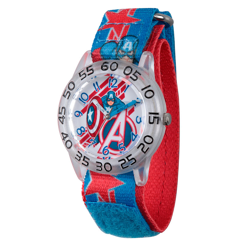 Marvel Boys Blue And Silver Tone Avengers Assemble Time Teacher Plastic Strap Watch W003222