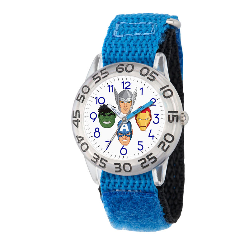 Marvel Boys Blue And White Avengers Time Teacher Plastic Strap Watch W003239, One Size