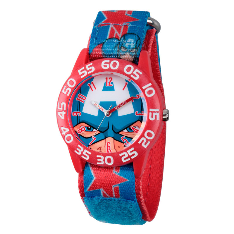 Marvel Boys Blue Captain America Time Teacher Plastic Strap Watch W003257