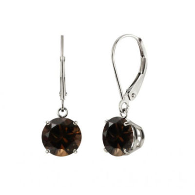 Round Genuine Smoky Quartz Sterling Silver Earrings