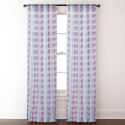 Cleo Rod Pocket Embroidered Sheer Curtain Panel Color Turquoise