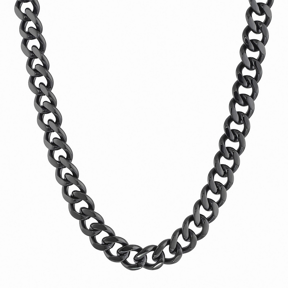 Mens Stainless Steel & Black IP Curb Chain