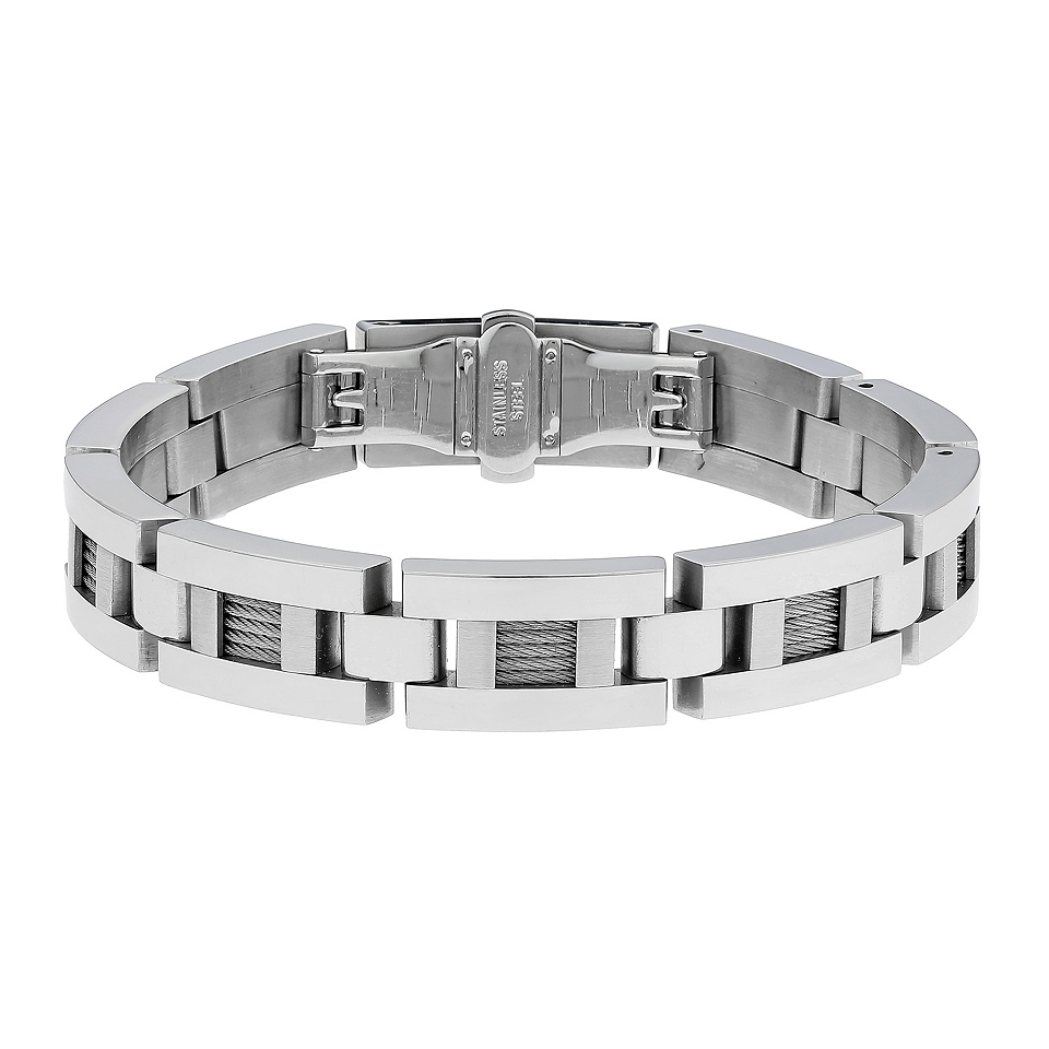 Mens Stainless Steel Cable Link Bracelet, White