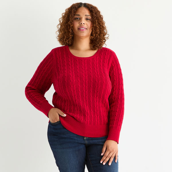 St. John's Bay Plus Womens Crew Neck Adaptive Long Sleeve Easy-on + Easy-off Pullover Sweater