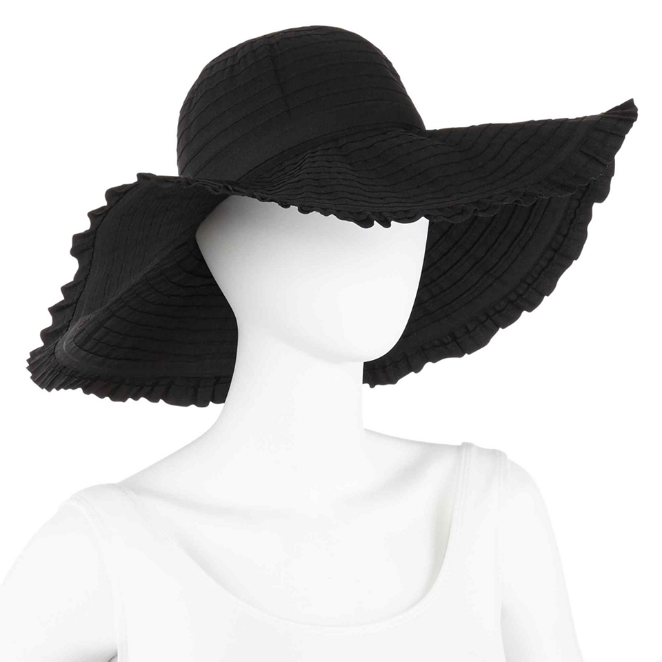 Scala Ribbon Floppy Hat, Black, Womens