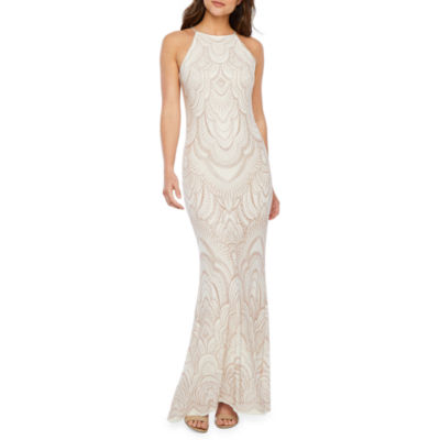 Blu Sage Sleeveless Glitter Knit Evening Gown, Color: Ivory Gold - JCPenney