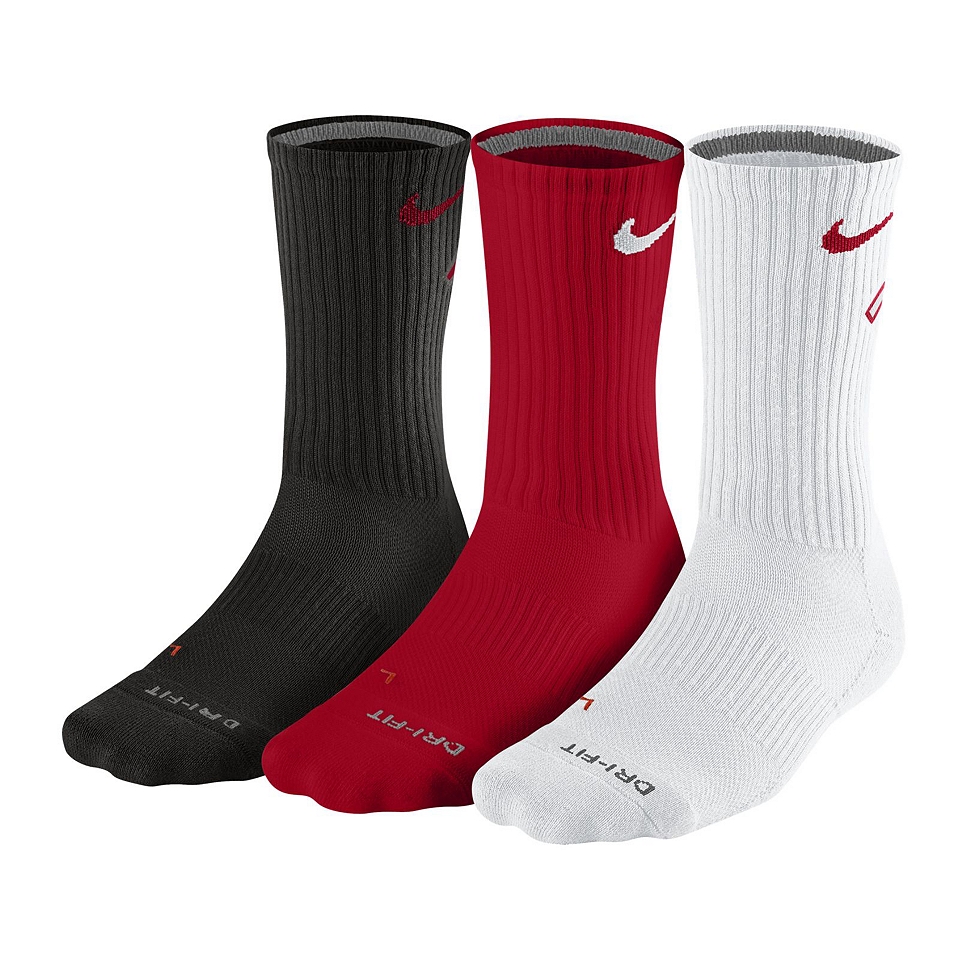 Nike 3 pk. Dri FIT Crew Socks, Red/Black, Mens