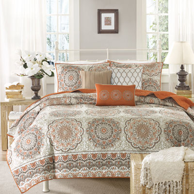 Madison Park Curtner 6 Pc Quilted Coverlet Set Color Orange
