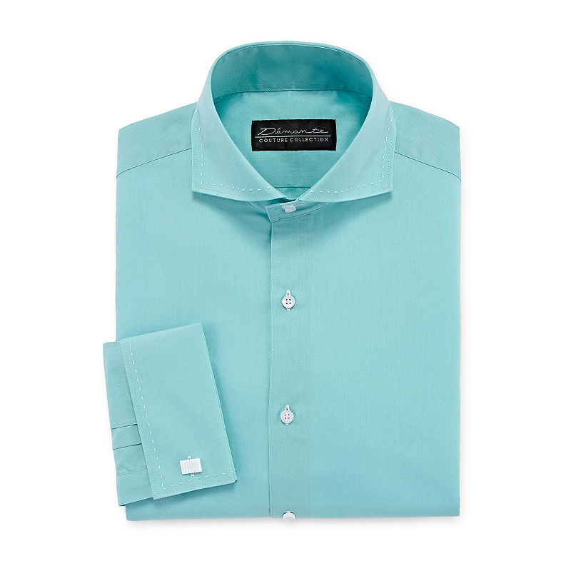 Damante Modern Mens Spread Collar Long Sleeve Dress Shirt, Size 17.5/36-37, Green